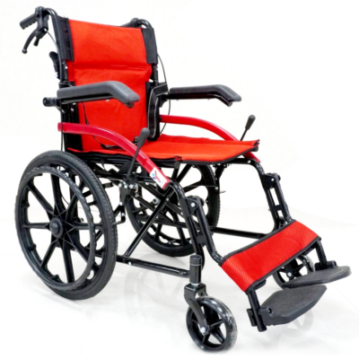 WHEELCHAIR PREMIUM RED WITH ALLOY WHEELS & BRAKE ASSIST – RED COLOUR