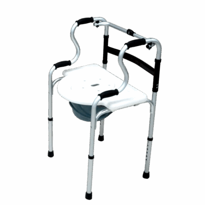 FOLDABLE RECIPROCATING STEP-UP WALKER WITH COMMODE (WHITE)
